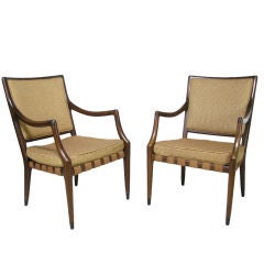 Pair of Elegant Sculptural Arm Chairs With Exposed Webbing