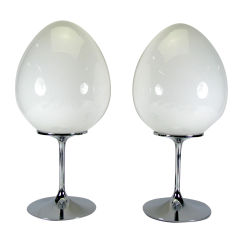Pair of Space Age Tulip Base Stemlite Lamps With Egg Shades