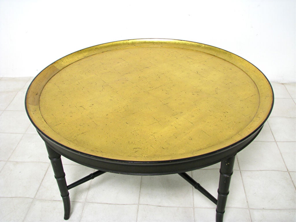 American Kittinger Gold Leaf Coffee Cocktail Table W/ Faux Bamboo Base