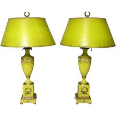 Pair of Hollywood Regency Table Lamps w/ Gold Leaf Accents