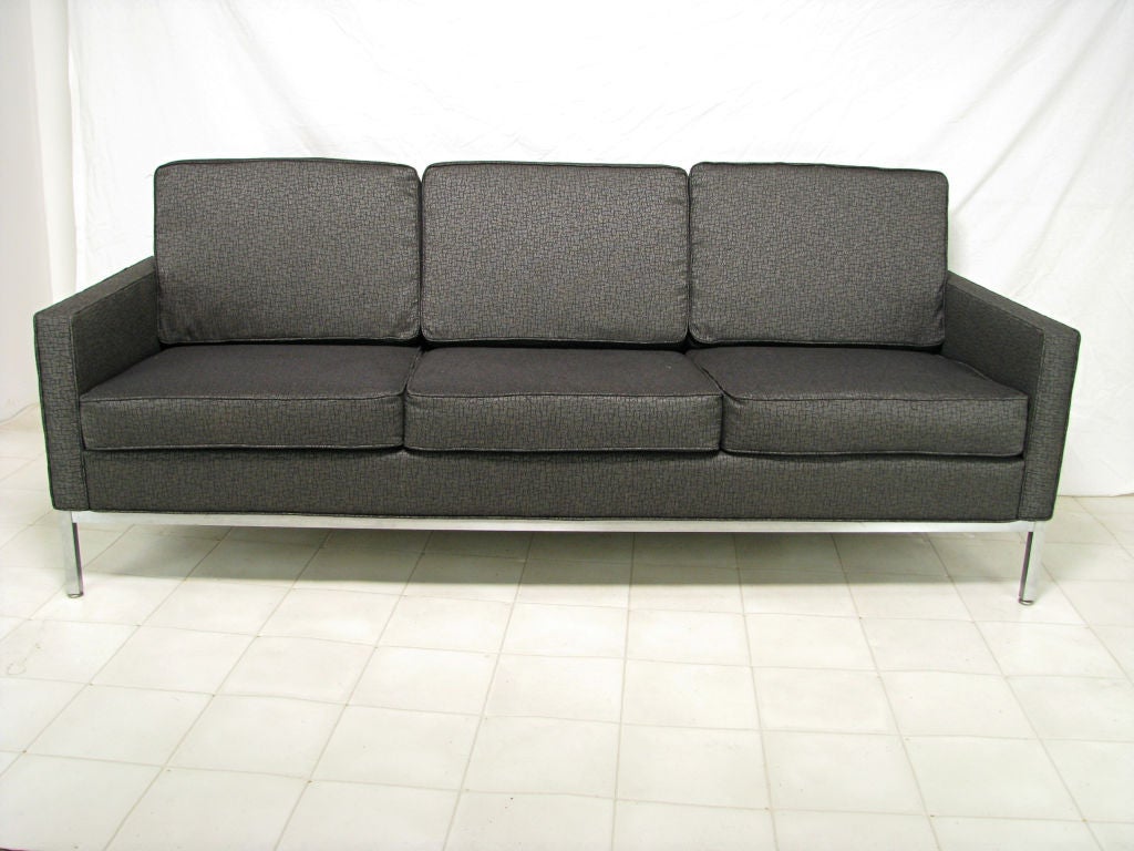 Modernist and sleek sofa by Steelcase on brushed chrome frame, ca.1960s.