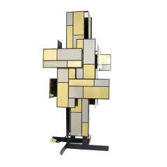 Vintage Mirrored Chrome and Brass Skyscraper Table Lamp ca. 1970s