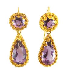 Amethyst and Gold Pendent Cannetille Earrings