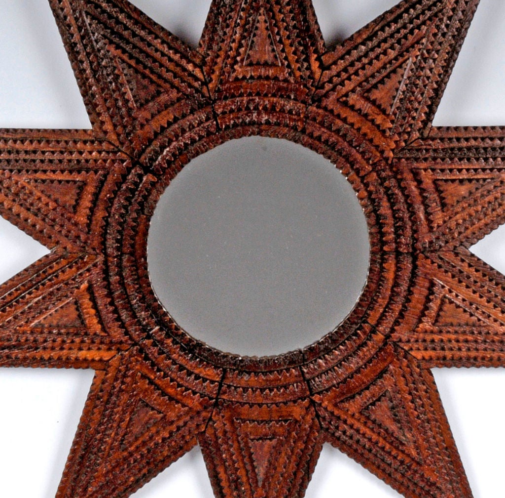 Fabulous Tramp Art 10 Pointed Star Shaped Mirror Frame