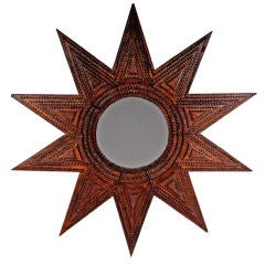 Antique Fabulous Tramp Art 10 Pointed Star Shaped Mirror Frame