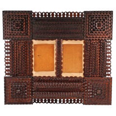 Lovely Tramp Art Portrait Frame with Open Worked 
Tulip
 Edges