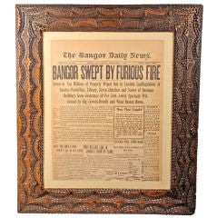 Tramp Art Wave Detailed Frame with Historic Newspaper Maine 1911
