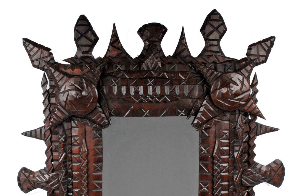 Bold Whimsical Tramp Art Mirror Frame