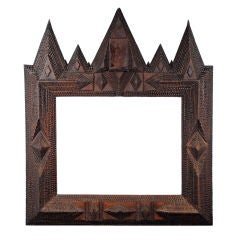 Large Deeply Layered Painted Tramp Art Frame w Peaked Top