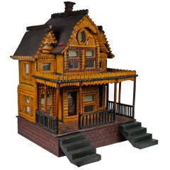 Charming Painted Tramp Art Doll House w Hearts