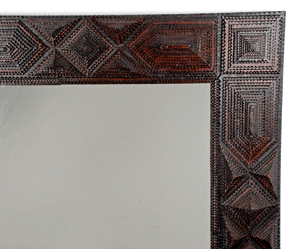 Deeply Layered Tramp Art Mirror Frame