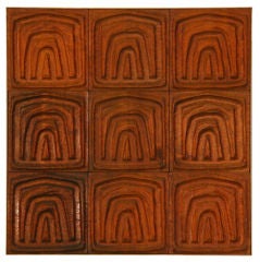 Forms and Surfaces Wall Panel of Carved Redwood Tiles