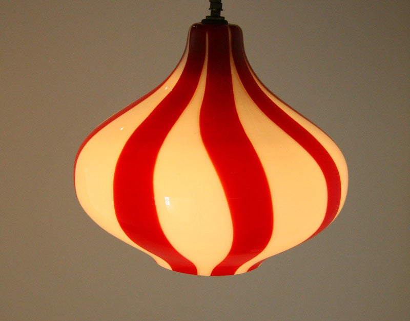 Italian Venini onion lamp with red and white stripes