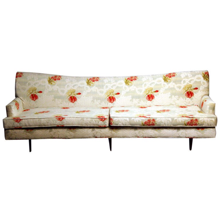Large sloped back regency sofa in floral Hermes fabric