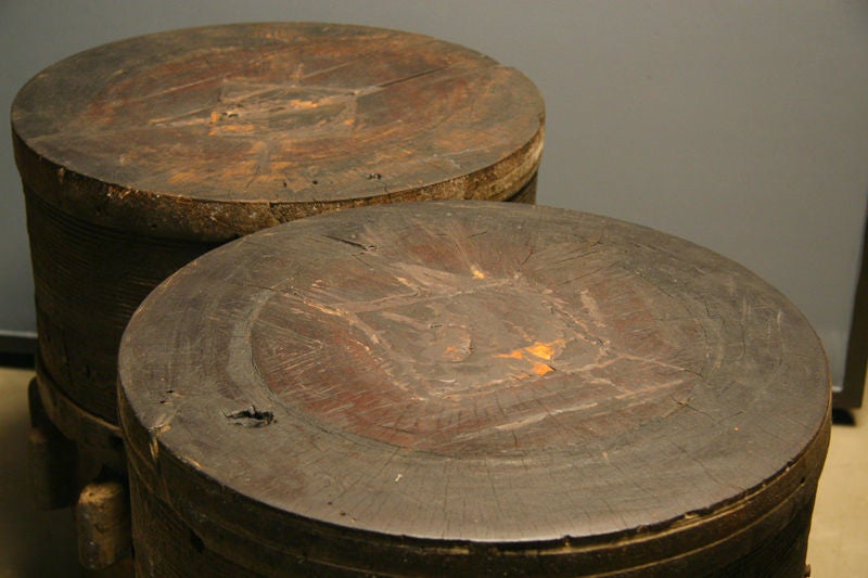 Metal Pair of solid rustic end tables made from a windmill
