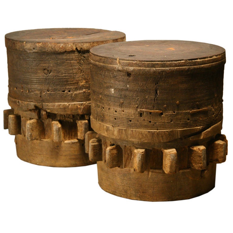 Pair of solid rustic end tables made from a windmill