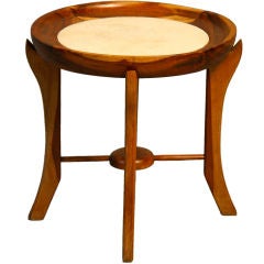 Solid Caviuna and travertine side table