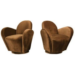 Pair of brown mohair lounge chairs by Vladimir Kagan