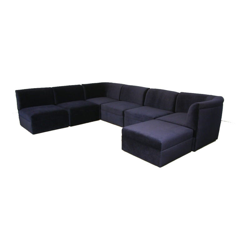 Modular sectional sofa in blue mohair by Milo Baughman