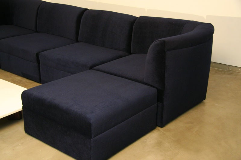 American Modular sectional sofa in blue mohair by Milo Baughman