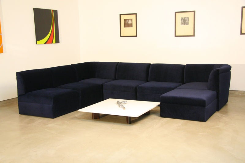 Mohair Modular sectional sofa in blue mohair by Milo Baughman