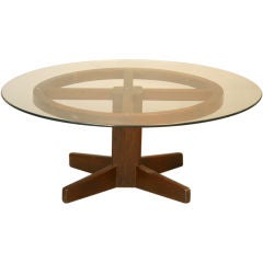 Brazilian Exotic Hardwood and Round Glass Coffee Table