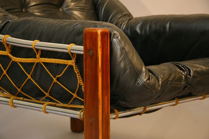 Brazilian Leather, chrome and rope lounge chair by Jean Gillon