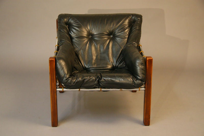 Late 20th Century Leather, chrome and rope lounge chair by Jean Gillon