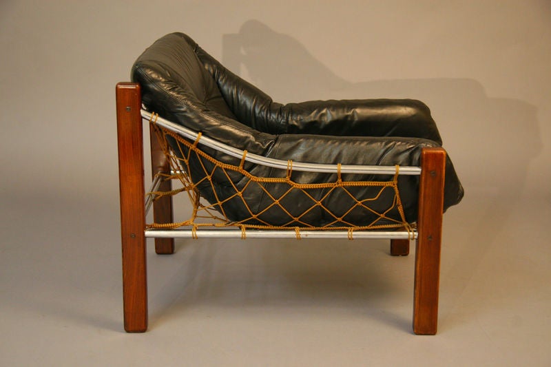 Leather, chrome and rope lounge chair by Jean Gillon 1