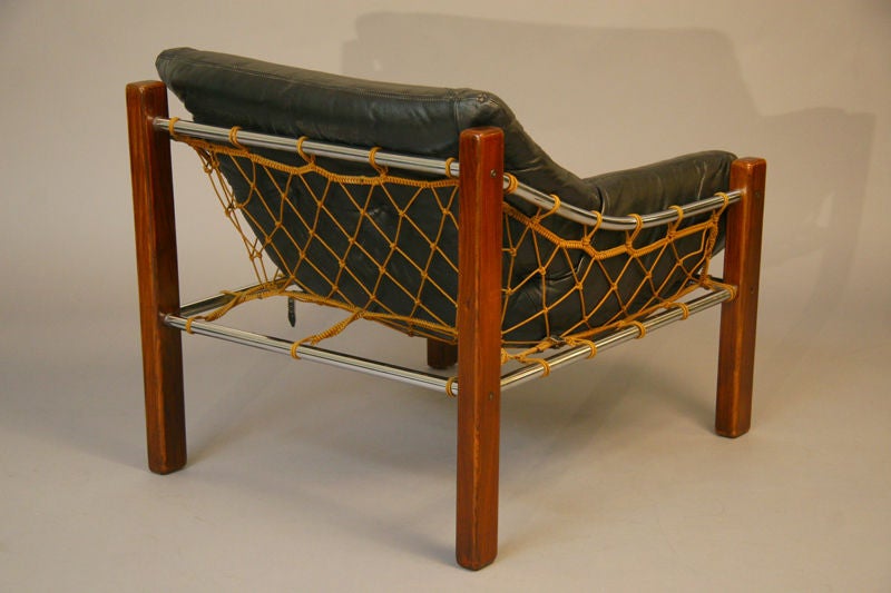 Leather, chrome and rope lounge chair by Jean Gillon 3