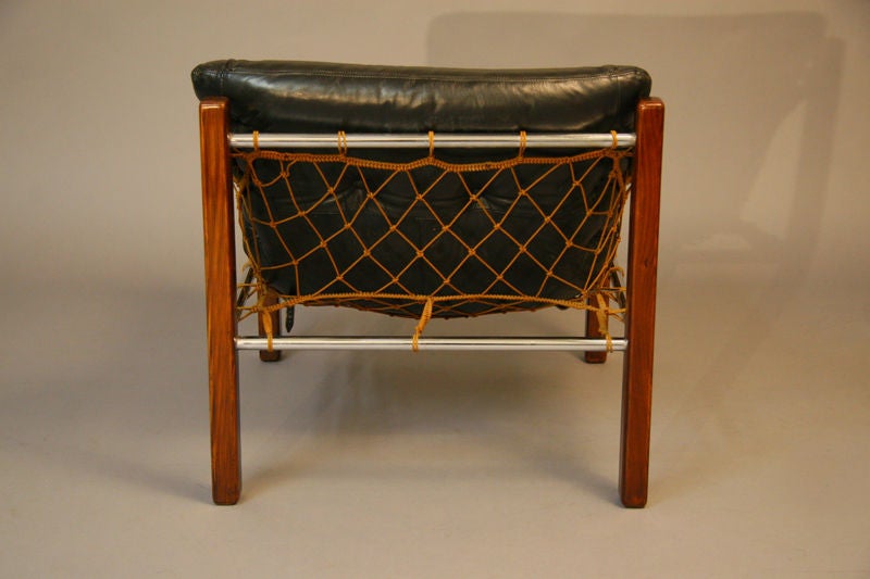 Leather, chrome and rope lounge chair by Jean Gillon 4