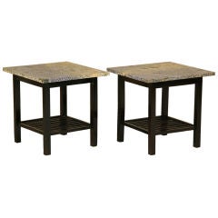 Ocean Blue Granite and Ebonized Rosewood Side Tables 7