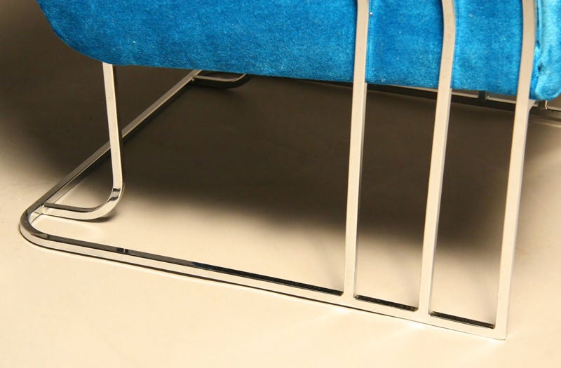 Pair of Milo Baughman blue mohair and chrome lounge chairs 3