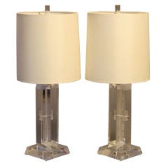Pair of vintage lucite table lamps