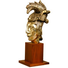 Large Bronze Mayan Head Sculpture