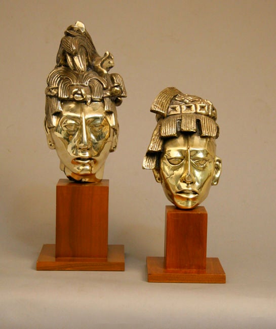 American Polished Brass Mayan Head Sculpture
