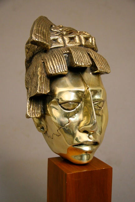 Polished Brass Mayan Head Sculpture 1