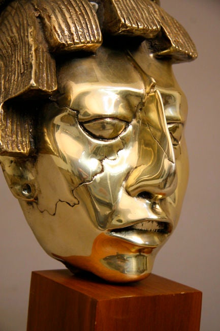 Polished Brass Mayan Head Sculpture 2