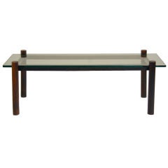 Solid Brazilian Rosewood And Glass Cantilevered Coffee Table