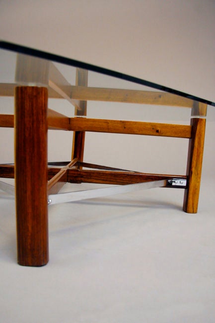 Square Brazilian Rosewood, Chrome and Glass Coffee Table 2