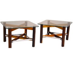 Pair of Rosewood, Chrome and Glass Side Tables from Brazil 11