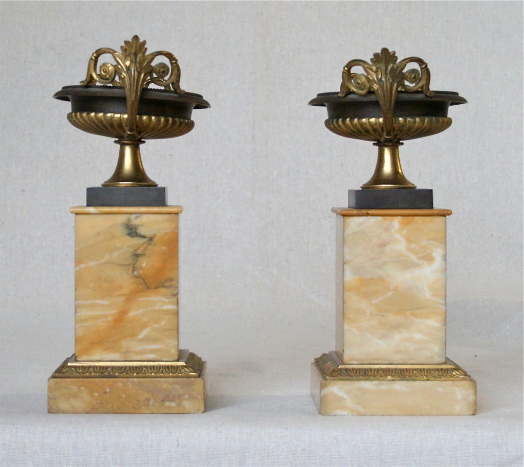 French Pair of Empire Patinated-Bronze Tazza