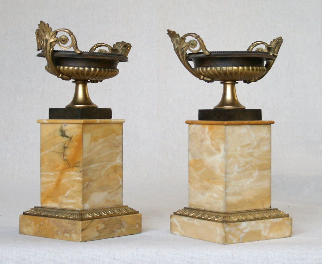 19th Century Pair of Empire Patinated-Bronze Tazza