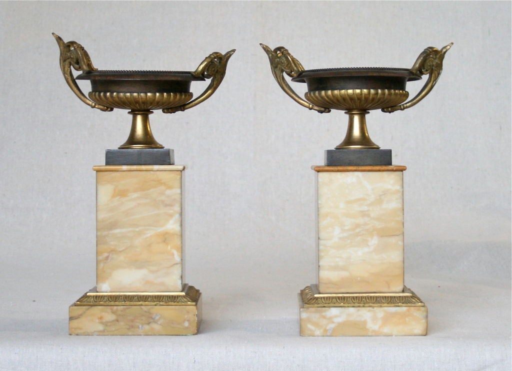Marble Pair of Empire Patinated-Bronze Tazza