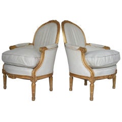 Pair of Louis XVI Style Giltwood Bergeres