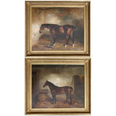 Antique Large Pair of Horse Paintings