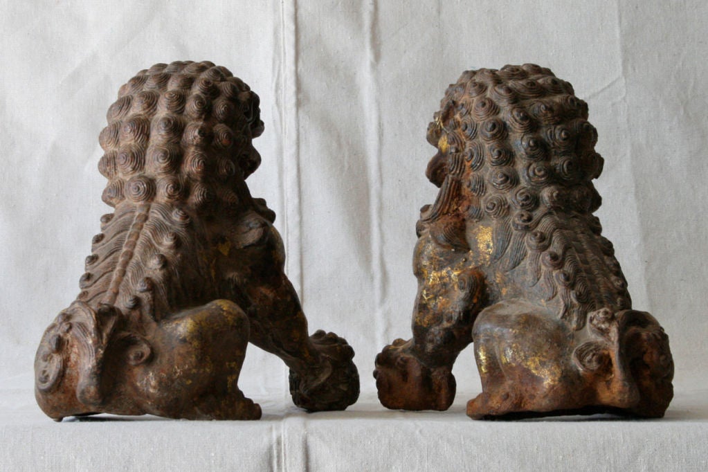Chinese Pair of Cast Iron Foo Dogs
