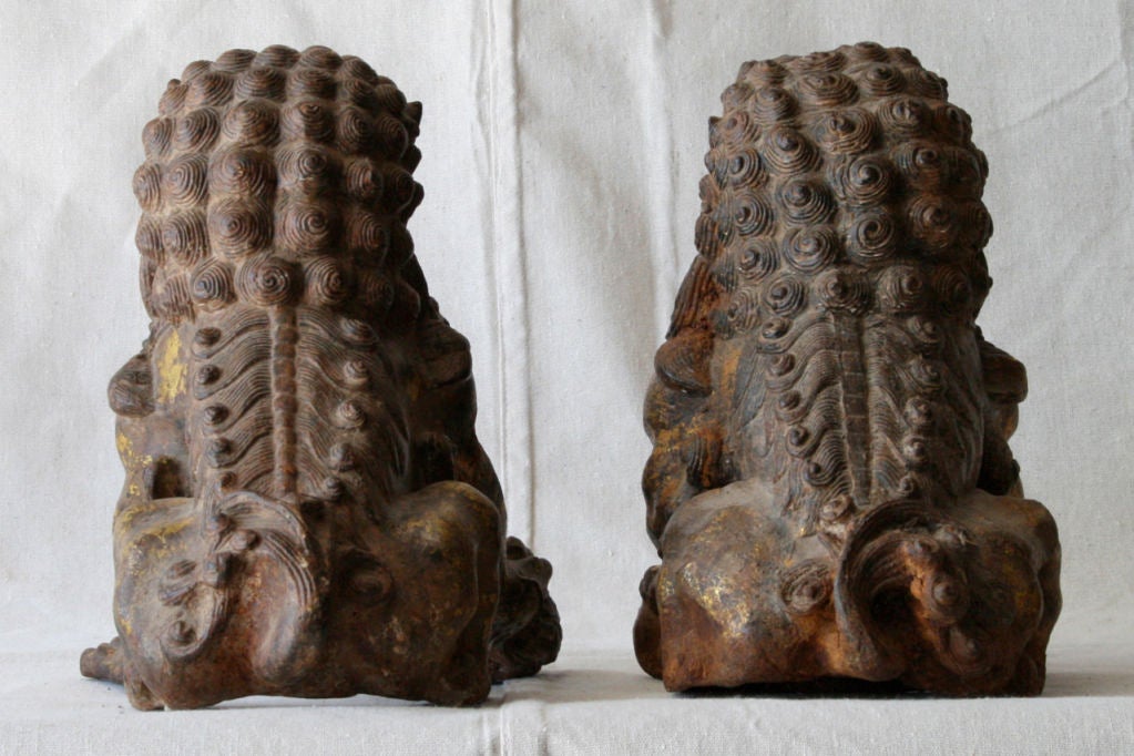 18th Century and Earlier Pair of Cast Iron Foo Dogs
