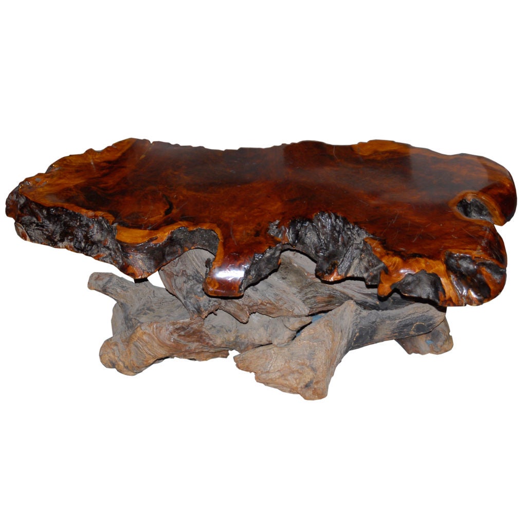 Mid Century Burl  Redwood Low Table For Sale