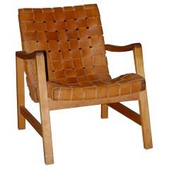 Woven Leather lounge chair attributed to Erno Goldfinger
